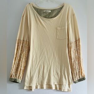 Free People We The Free Blossom Thermal Floral Balloon Sleeve Top Ivory M